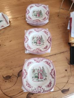 Johnson Bros. Old Britain Castles Pink Christmas 15 Tray (12) Sq. Accent Plates
