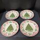 Johnson Bros Old Britain Castles Pink Christmas 4 Dinner Plates Green Tree 10.5