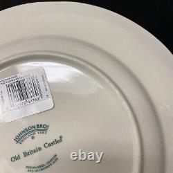 Johnson Bros Old Britain Castles Pink Christmas 4 Dinner Plates Green Tree 10.5