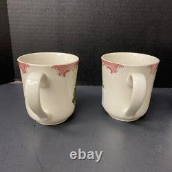 Johnson Bros Old Britain Castles Pink Christmas 4 Mugs Green Tree NOS