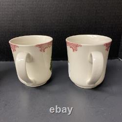 Johnson Bros Old Britain Castles Pink Christmas 4 Mugs Green Tree NOS
