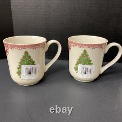 Johnson Bros Old Britain Castles Pink Christmas 4 Mugs Green Tree NOS