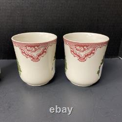 Johnson Bros Old Britain Castles Pink Christmas 4 Mugs Green Tree NOS