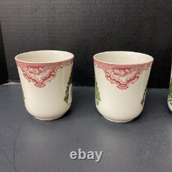 Johnson Bros Old Britain Castles Pink Christmas 4 Mugs Green Tree NOS