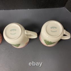 Johnson Bros Old Britain Castles Pink Christmas 4 Mugs Green Tree NOS