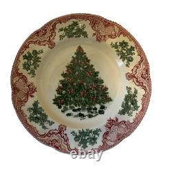 Johnson Bros Old Britain Castles Pink Christmas Dinner Plate Green Tree 10.5