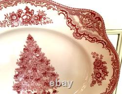 Johnson Bros Old Britain Castles Pink Christmas Tree 11 Oval Platter EUC
