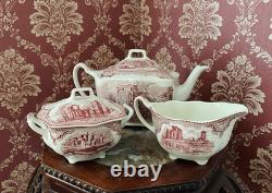 Johnson Bros Old Britain Castles Pink Teapot, Creamer And Sugar New