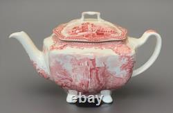 Johnson Bros Old Britain CastlesPink Red Teapot & Lid, VGC, 6Hx10W Vivid Color