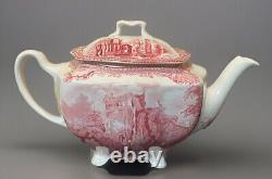 Johnson Bros Old Britain CastlesPink Red Teapot & Lid, VGC, 6Hx10W Vivid Color