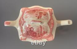 Johnson Bros Old Britain CastlesPink Red Teapot & Lid, VGC, 6Hx10W Vivid Color