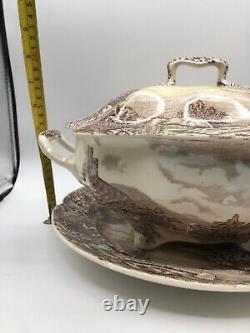 Johnson Bros Olde English Countryside Brown White Soup Tureen, Ladle, Underplate