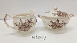 Johnson Bros Pastorale Toile du Jouy Cream & Sugar Brown Made In England