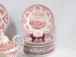 Johnson Bros. Pink OLD BRITAIN CASTLES China + Burton & Burton Red Tolle Teapot