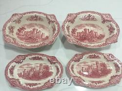 Johnson Bros Pink Old Britain Castles 4 Pieces Oval Bowls /Relish Underplate