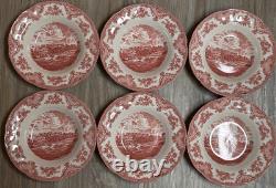 Johnson Bros Pink TransferWare Old Britain Castles 9 Wide Rim Soup Bowl Set/6