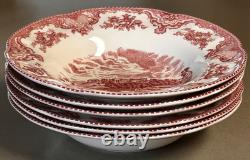 Johnson Bros Pink TransferWare Old Britain Castles 9 Wide Rim Soup Bowl Set/6