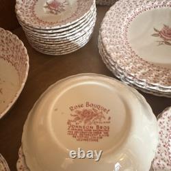 Johnson Bros Rose Bouquet Ironstone Dinner Set, Vintage England Plates & Bowls