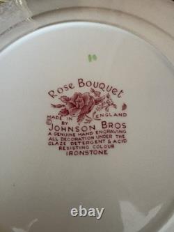Johnson Bros Rose Bouquet Ironstone Plate Round White Pink Green Made in England