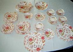 Johnson Bros Rose Chintz Ironstone 38pc 5 Settings + Oval Serving Bowls Platter