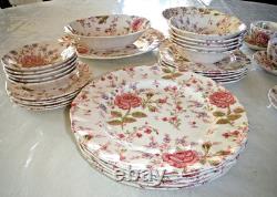 Johnson Bros Rose Chintz Ironstone 38pc 5 Settings + Oval Serving Bowls Platter