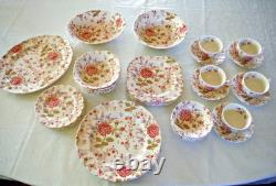 Johnson Bros Rose Chintz Ironstone 38pc 5 Settings + Oval Serving Bowls Platter