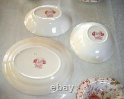 Johnson Bros Rose Chintz Ironstone 38pc 5 Settings + Oval Serving Bowls Platter