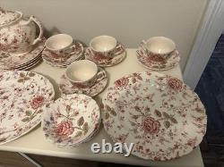 Johnson Bros Rose Chintz Ironstone Dinner Set Teapot Plate Cup Saucer Bowl