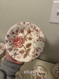 Johnson Bros Rose Chintz Ironstone Dinner Set Teapot Plate Cup Saucer Bowl