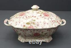 Johnson Bros Rose Chintz Ironstone Ivory/Burgundy Covered Soup Tureen with lid