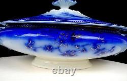 Johnson Bros St Louis Antique Flow Blue 12 Oval covered Vegetable Bowl 1902