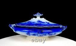 Johnson Bros St Louis Antique Flow Blue 12 Oval covered Vegetable Bowl 1902