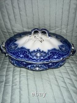 Johnson Bros Tokio Blue White Covered Vegetable Dish Tureen England Flow Blue