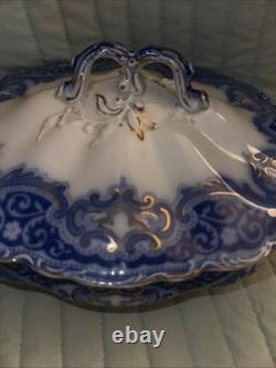 Johnson Bros Tokio Blue White Covered Vegetable Dish Tureen England Flow Blue