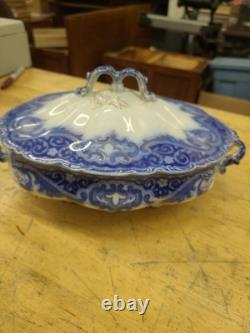 Johnson Bros Tokio Blue White Covered Vegetable Dish Tureen England Flow Blue