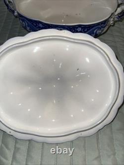 Johnson Bros Tokio Blue White Covered Vegetable Dish Tureen England Flow Blue