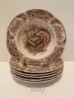 Johnson Bros. Wild Turkeys Native American 8 Soup Bowls Set of 6 EXCELLENT