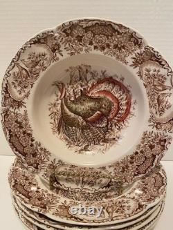 Johnson Bros. Wild Turkeys Native American 8 Soup Bowls Set of 6 EXCELLENT