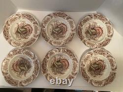 Johnson Bros. Wild Turkeys Native American 8 Soup Bowls Set of 6 EXCELLENT
