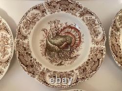 Johnson Bros. Wild Turkeys Native American 8 Soup Bowls Set of 6 EXCELLENT