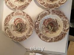 Johnson Bros. Wild Turkeys Native American 8 Soup Bowls Set of 6 EXCELLENT