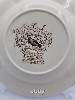Johnson Bros. Wild Turkeys Native American Rim Soup Bowls 7 7/8 Set of 4