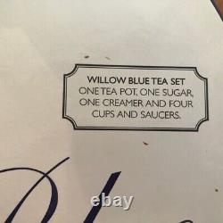 Johnson Bros Willow Blue Tea Set Teapot Cream Sugar Cups Saucers New in Box 13 P