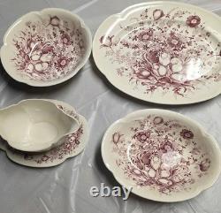 Johnson Bros Windsor Ware Dover Mulberry 4 Pc Serving Bowls, Platter, Gravy Boat Johnson Bros Windsor Ware Dover Mulberry 4 Pc Serving Bowls, Platter, Gravy Boat