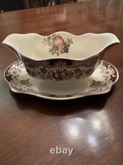 Johnson Bros Windsor Ware Harvest Fruit Gravy Boat Underplate Rare
