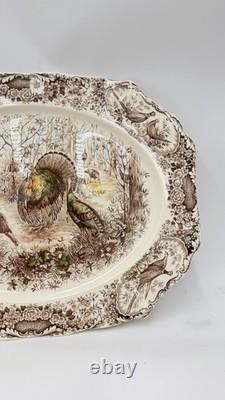 Johnson Bros Windsor Ware Woodland Wild Turkeys Serving Platter Ceramic 20x16