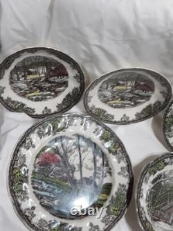 Johnson Brothers 16 Pcs Friendly Village Schoolhouse Covered Bridge Willow Brook