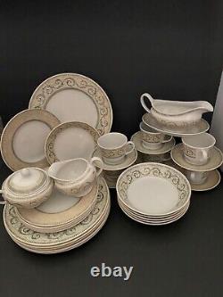 Johnson Brothers Acanthus Cream Dinnerware Set. 34 Pieces