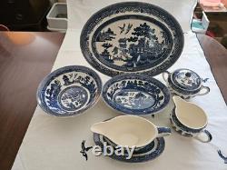 Johnson Brothers Blue Willow 8pc Vintage Service Original Blue Mark Rare/mint