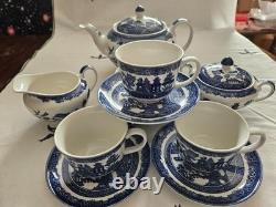 Johnson Brothers Blue Willow Tea Pot Set 1883 Green Stamp Immaculate & Mint